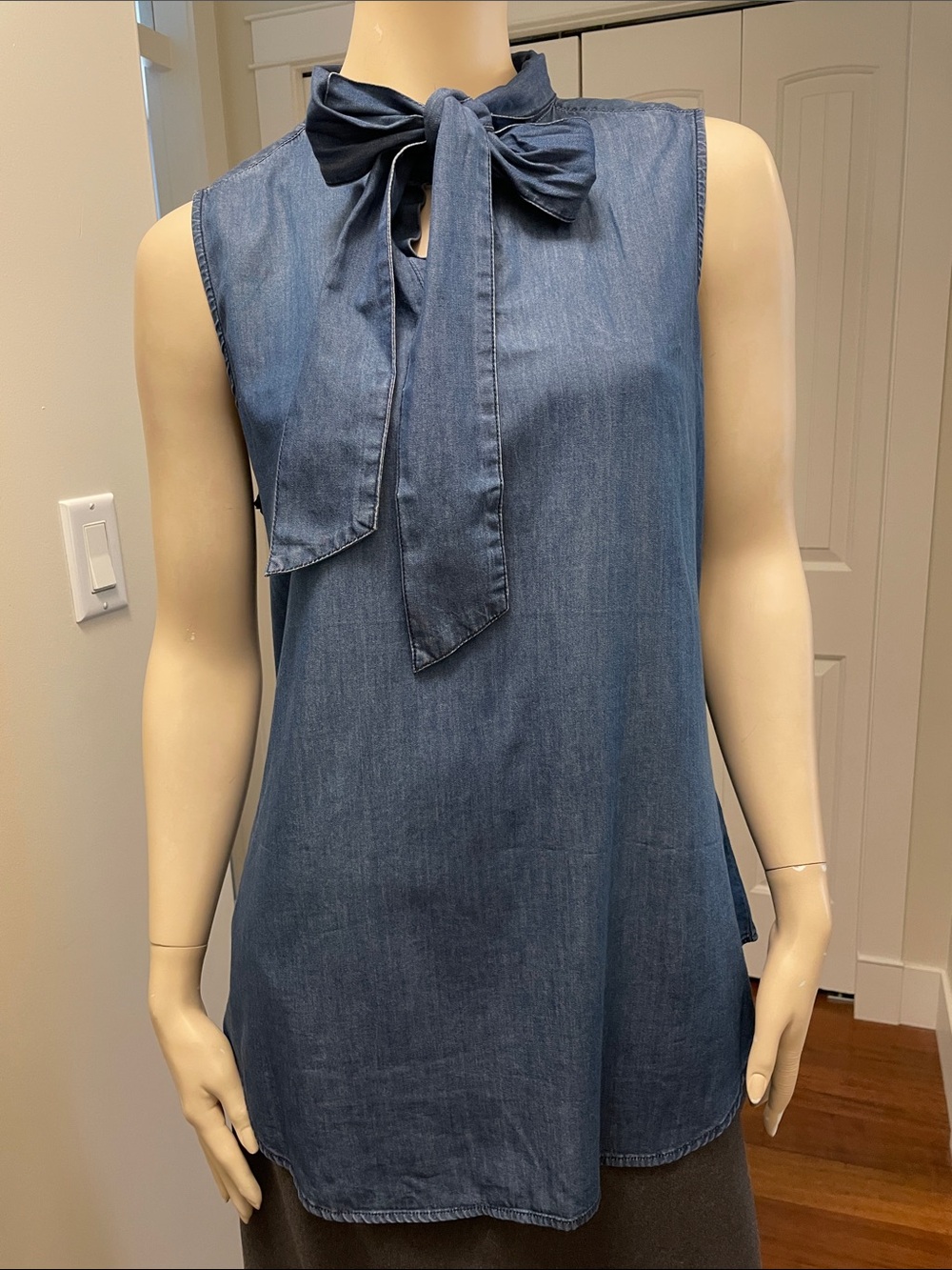 Nanette Lepore Sleeveless Denim Blue Tie-Neck Camisole